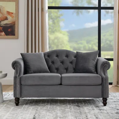 Streamdale Furniture Streamdale Classic Chesterfield Sofa 2-seater With Nailhead Trim And Velvet Fabric