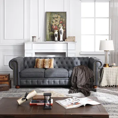 Streamdale Furniture Streamdale Classic Chesterfield Sofa Dark Grey Faux Leather