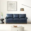 Streamdale Furniture Streamdale Classic Living Room Round Arm With Silver Nails Sofa Navy Blue Faux Leather