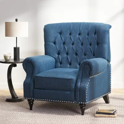 Streamdale Furniture Streamdale Classic Style Navy Blue Fabric Push Back Chair