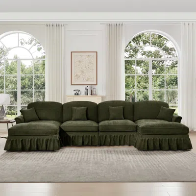 Streamdale Furniture Streamdale Classic U-shape Sectional Sofa, Chenille, Green