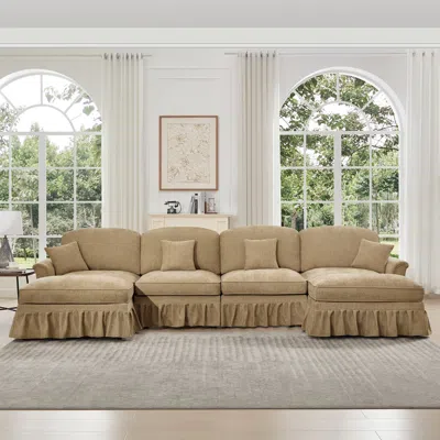 Streamdale Furniture Streamdale Classic U Shape Sectional Sofa With Ottomans - Light Coffee In Brown