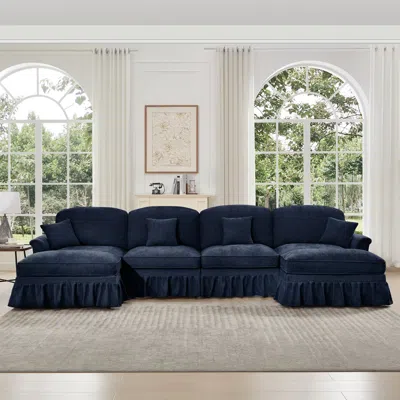 Streamdale Furniture Streamdale Classic U-shape Sectional Sofa With Ottomans, Blue