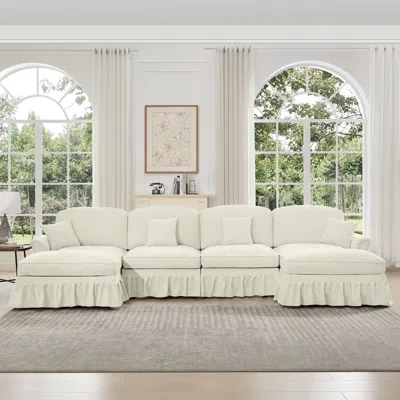 Streamdale Furniture Streamdale Classic U-shape Sectional Sofa With Ottomans In White
