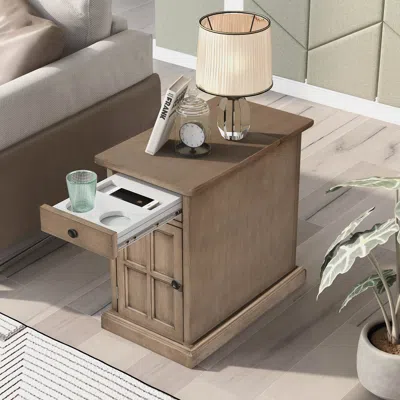 Streamdale Furniture Streamdale Classic Vintage Livingroom End Table Side Table With Usb Ports And One Multifunctional Dr