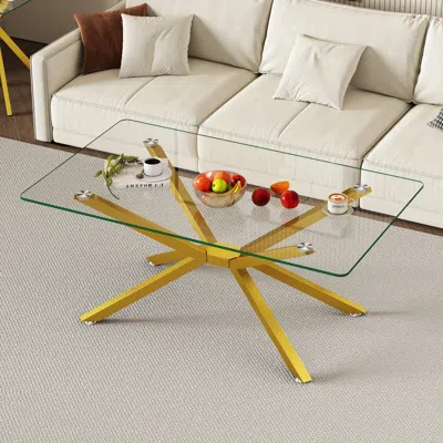Streamdale Furniture Streamdale Clear Glass Coffee Table With Gold Legs