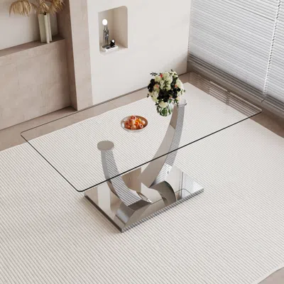 Streamdale Furniture Streamdale Clear Glass Top Dining Table - Silver Legs