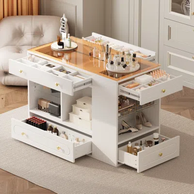 Streamdale Furniture Streamdale Closet Island With Drawers, Glass Top, Shelves, Jewelry Storage - White