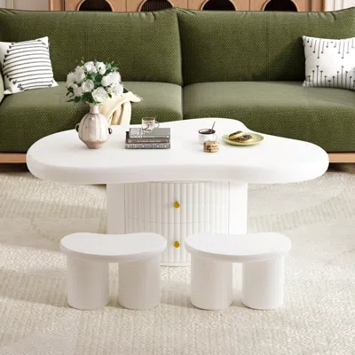 Streamdale Furniture Streamdale Cloud Coffee Table Set: 3 Tables, 2 Drawers, 2 Stools