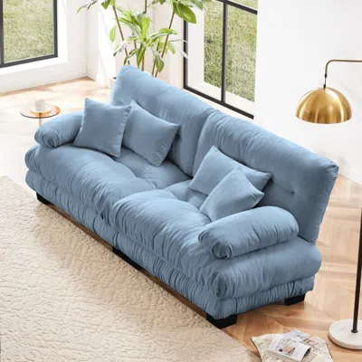 Streamdale Furniture Streamdale Cloud Couch 2 Seater Chenille Sofa With Pillows, Blue