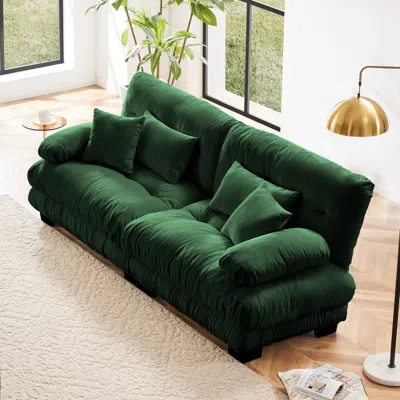Streamdale Furniture Streamdale Cloud Couch 2 Seater Sofa, Chenille Green With 4 Lumbar/throw Pillows