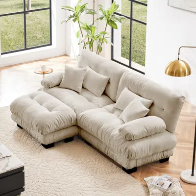 Streamdale Furniture Streamdale Cloud Couch Chenille 2 Seater Sofa With Pillows & Ottoman