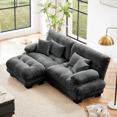 Streamdale Furniture Streamdale Cloud Couch Chenille 2 Seater Sofa With Pillows And Ottoman, Gray