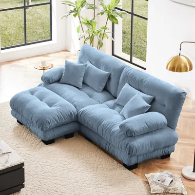 Streamdale Furniture Streamdale Cloud Couch Chenille Blue Sectional Sofa With Ottoman And Pillows