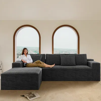 Streamdale Furniture Streamdale Cloud Sectional Couch L-shape Chaise, Modern Modular Sofa, Grey Corduroy In Gray
