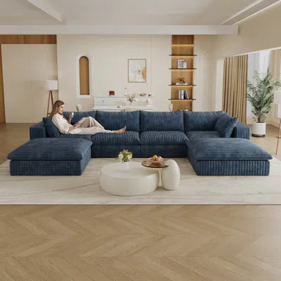 Streamdale Furniture Streamdale Cloud Sofa Corduroy Deep Seat Removable Cushion Blue