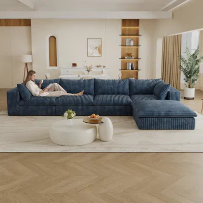 Streamdale Furniture Streamdale Cloud Sofa, Corduroy, Deep Seat, Removable Cushion, No Assembly, Blue