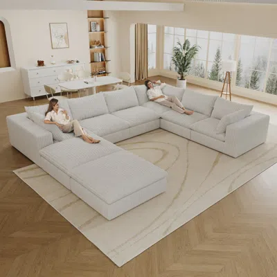 Streamdale Furniture Streamdale Cloud Sofa, Corduroy, Deep Seat, Removable Cushions, No Assembly, White