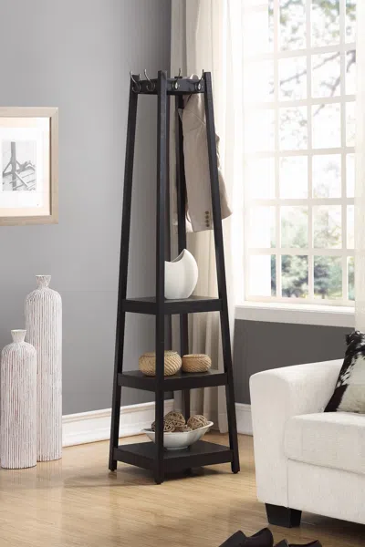 Streamdale Furniture Streamdale Coat Rack W/ 3-tier Storage Shelves In Black Finish
