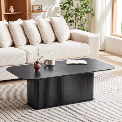Streamdale Furniture Streamdale Coffee Table Black Oak Wood Surface And Black Metel Feet
