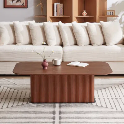 Streamdale Furniture Streamdale Coffee Table Walnut Wood Surface And Black Metel Feet