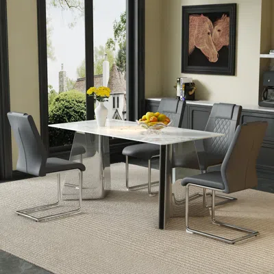 Streamdale Furniture Streamdale Cold Jade Stone Dining Set - 4 Gray Pu Chairs