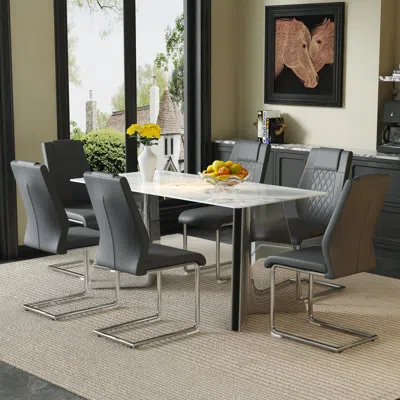 Streamdale Furniture Streamdale Cold Jade Stone Dining Set - 6 Gray Pu Chairs