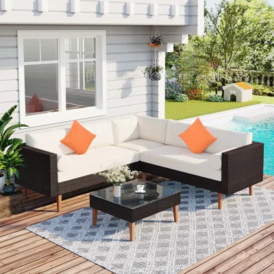Streamdale Furniture Streamdale Colorful 4-piece Outdoor Wicker Sofa Set With Pillows