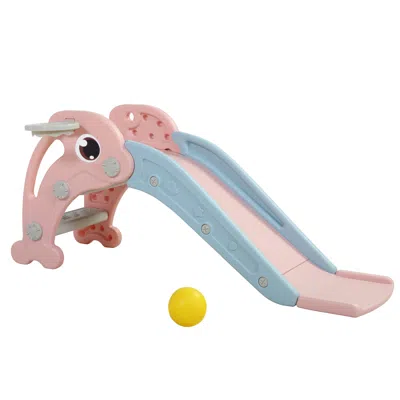 Streamdale Furniture Streamdale Colorful Dolphin 2-in-1 Slide And Basketball Playset For Toddlers In Pink