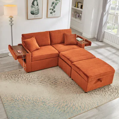 Streamdale Furniture Streamdale Comfortable Fluffy Corduroy Lazy Sofa With Storage, Super Soft Chaise Lounge