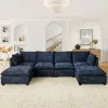 Streamdale Furniture Streamdale Comfy Cloud 4-seat Chenille Sofa Sleeper With Ottomans & Pillows (blue)