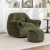 Streamdale Furniture Streamdale Comfy Faux Fur Bean Bag Chair W/ Footstool - Green In Green