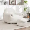 Streamdale Furniture Streamdale Comfy Faux Fur Bean Bag Chair W/ Footstool - White In White