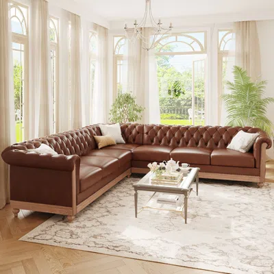 Streamdale Furniture Streamdale Comfy Large Sectional Sofa With Wooden Legs, Retro Style For Living Room