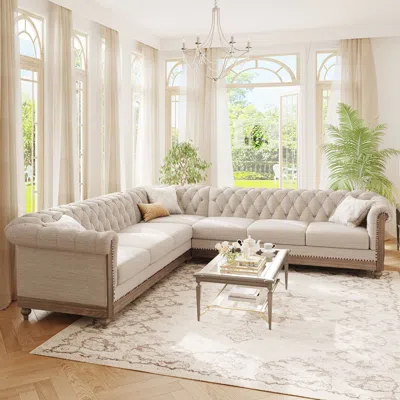 Streamdale Furniture Streamdale Comfy Large Sectional Sofa With Wooden Legs, Retro Style For Living Room