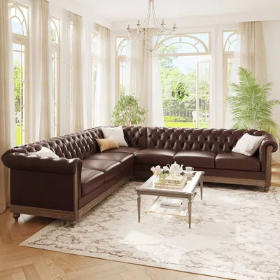 Streamdale Furniture Streamdale Comfy Large Sectional Sofa With Wooden Legs, Retro Style For Living Room