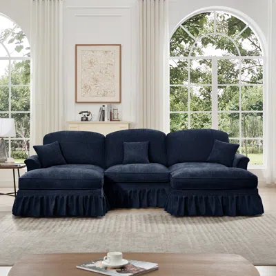 Streamdale Furniture Streamdale Comfy Modular U-shape Chenille Sectional Sofa With Ottomans - Blue