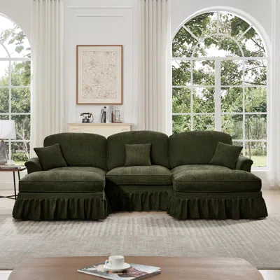 Streamdale Furniture Streamdale Comfy Modular U-shape Chenille Sectional Sofa With Ottomans - Green