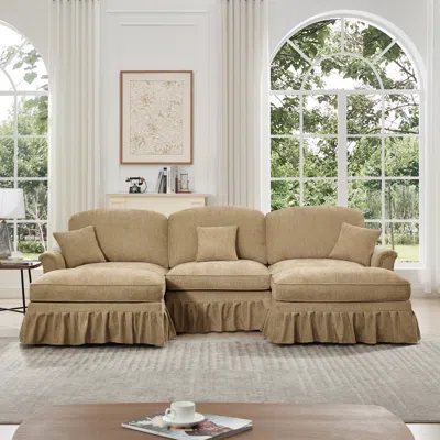 Streamdale Furniture Streamdale Comfy Modular U-shape Chenille Sectional Sofa With Ottomans - Light Coffee In Brown