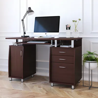 Streamdale Furniture Streamdale Complete Workstation Computer Desk With Storage In Brown