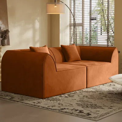 Streamdale Furniture Streamdale Compressed Memory Foam Sofa With Pillow 2-seater Lounger Daybed, Orange