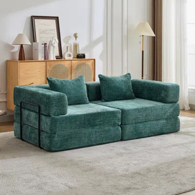 Streamdale Furniture Streamdale Compression Convertible Floor Sofa Bed Dark Green In Blue