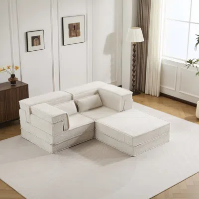 Streamdale Furniture Streamdale Compression Sofa, Convertible Floor Sofa Bed, White