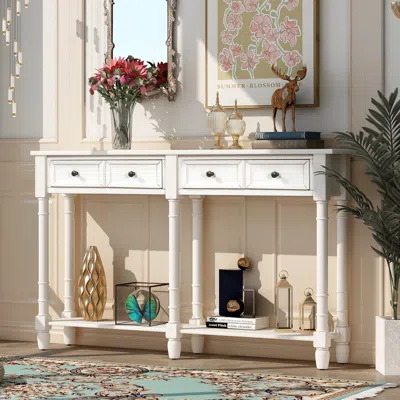 Streamdale Furniture Streamdale Console Table Sofa Table Easy Assembly With Two Storage Drawers In White