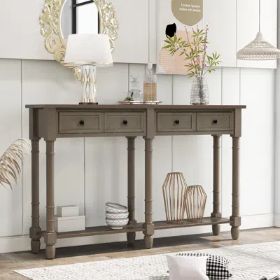 Streamdale Furniture Streamdale Console Table Sofa Table Easy Assembly With Two Storage Drawers In Brown