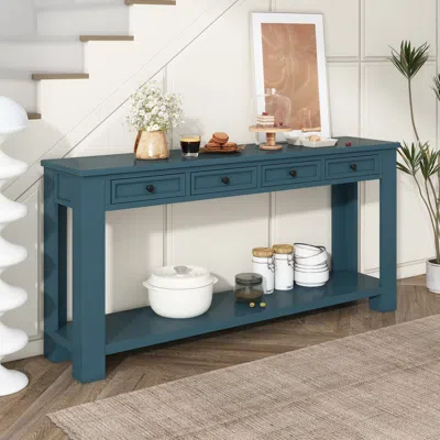 Streamdale Furniture Streamdale Console Table/sofa Table With Storage Drawers And Bottom Shelf In Blue