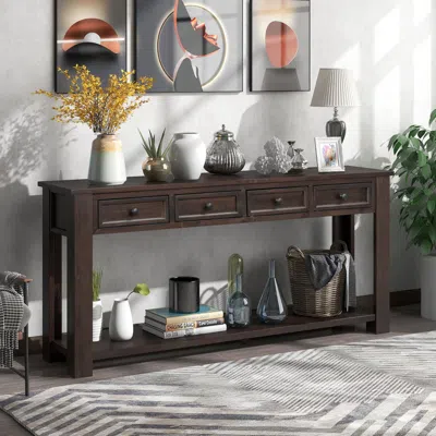 Streamdale Furniture Streamdale Console Table/sofa Table With Storage Drawers And Bottom Shelf In Brown