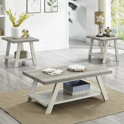 Streamdale Furniture Streamdale Contemporary 3-piece Wood Shelf Coffee Table Set In Weathered Gray And Beige