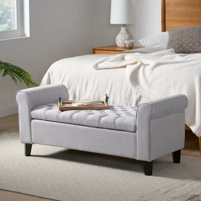 Streamdale Furniture Streamdale Contemporary Button-tufted Storage Ottoman With Rolled Arms In Gray