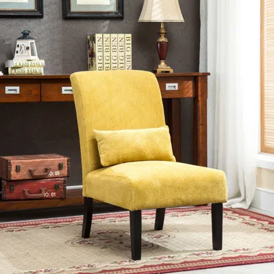Streamdale Furniture Streamdale Contemporary Chenille Fabric Armless Accent Chair With Pillow In Yellow
